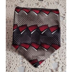 Ziggurat By mulberry neck wear. Brown red black & white tie. Handmade 100% Silk